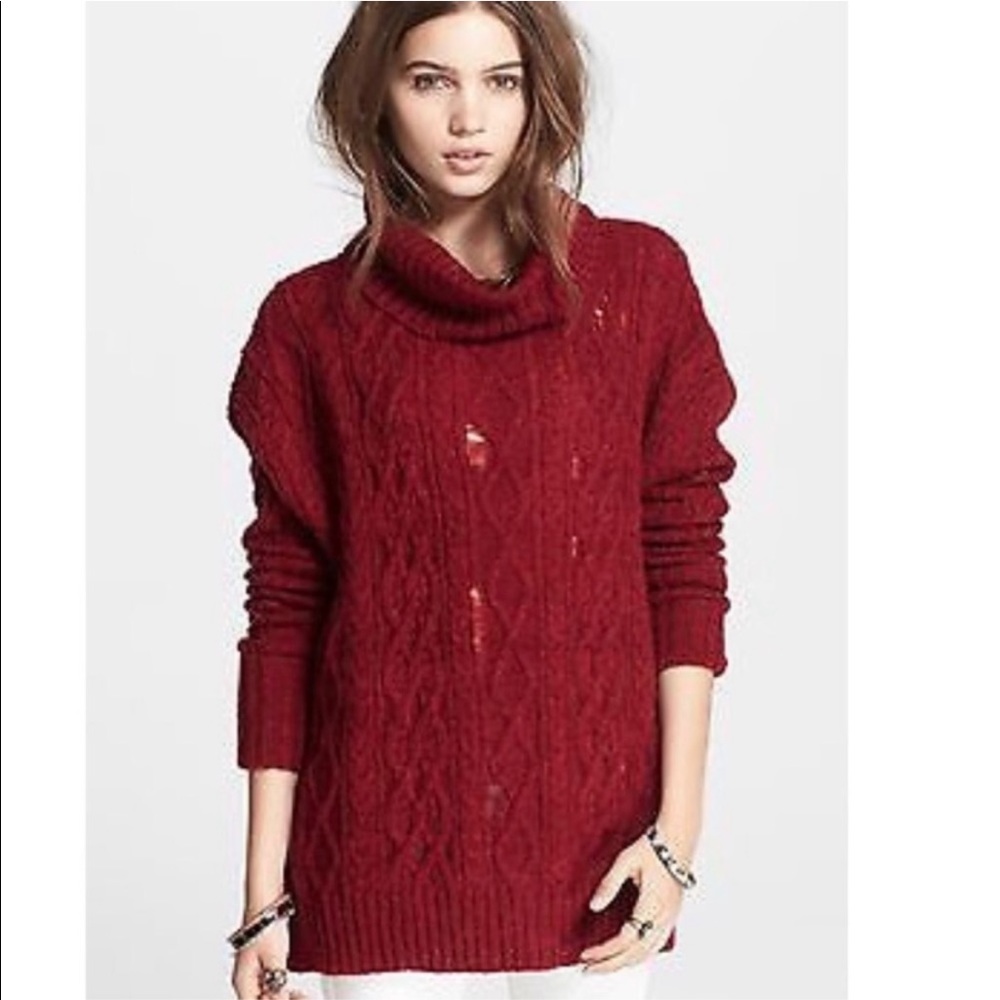 Free People Cable Knit Turtleneck Sweater | XSmall